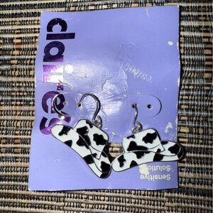 Claire's Black‎ and White Cow Print Hat Earrings